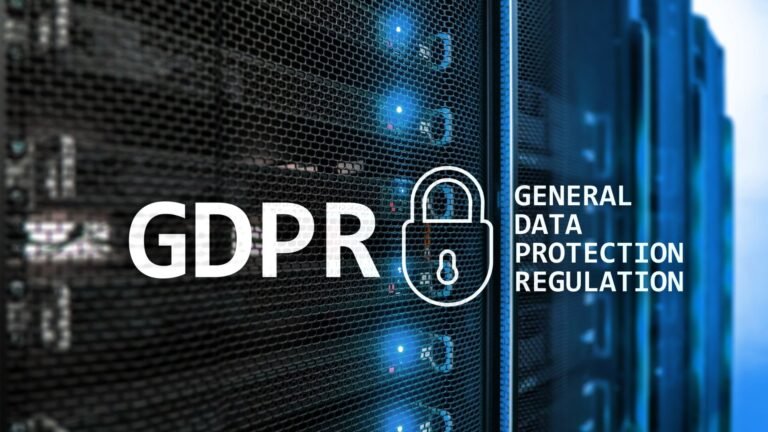 Symbolbild GDPR – Datenschutz und Server mit Hinweis auf EU-Verordnung
