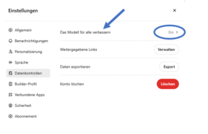 Menüpunkt Datenkontrollen in ChatGPT