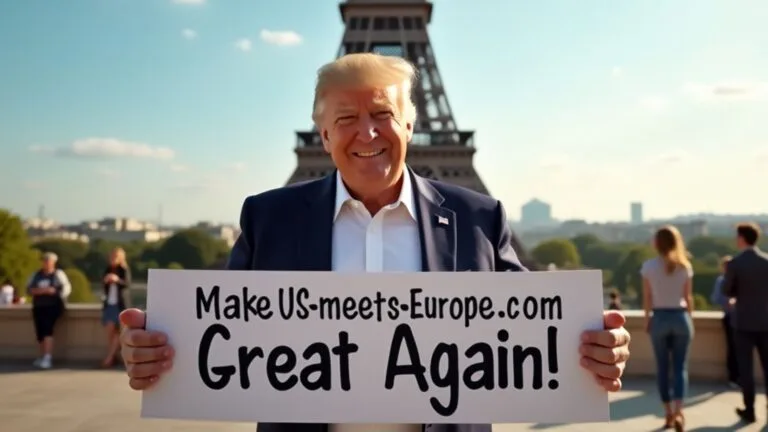 Gefälschtes KI-Bild von Donald Trump mit Schild „Make US-meets-Europe.com Great Again“, analysiert mit FotoForensics.