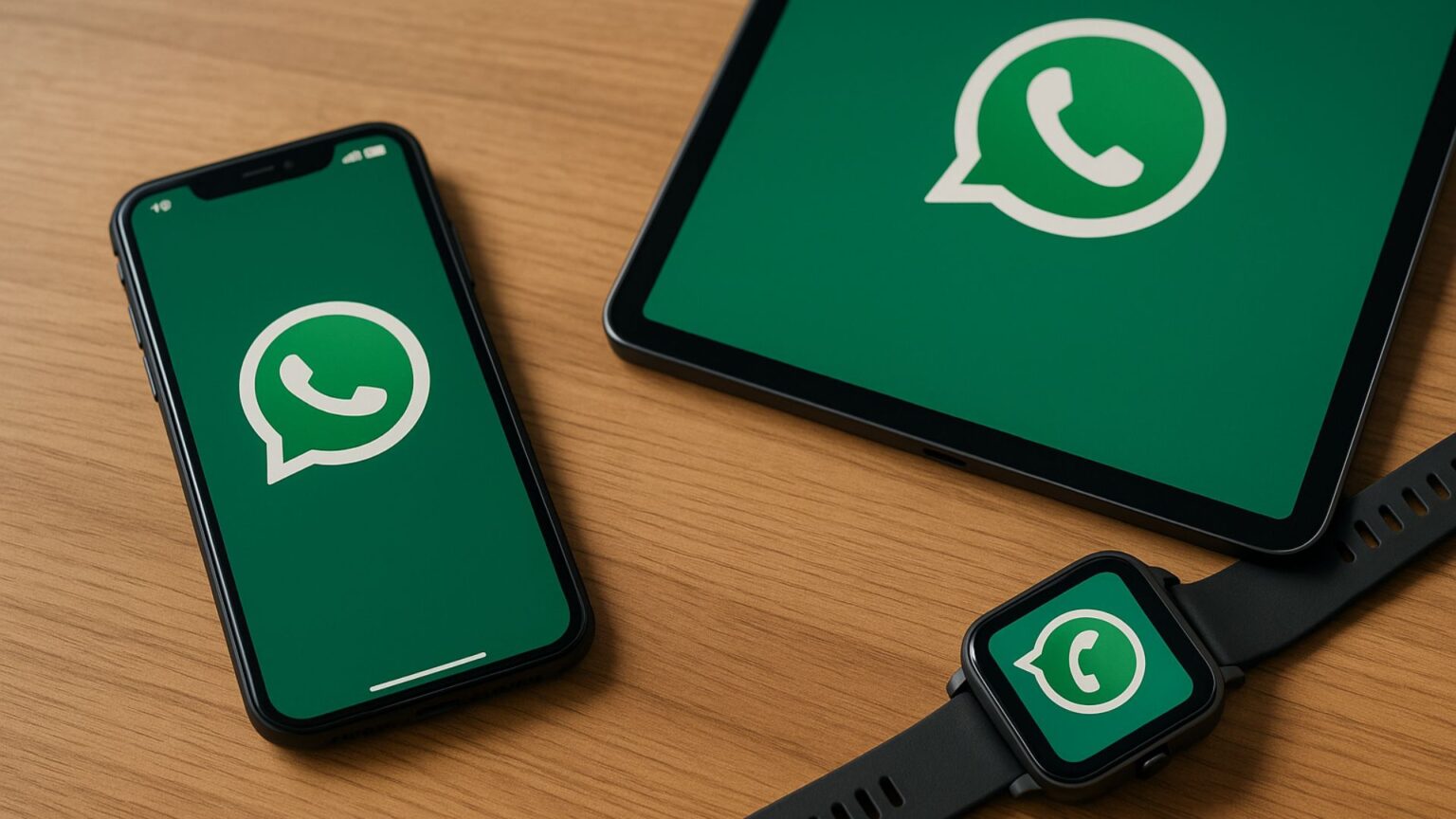 Smartphone, Tablet und Smartwatch mit WhatsApp-Symbol