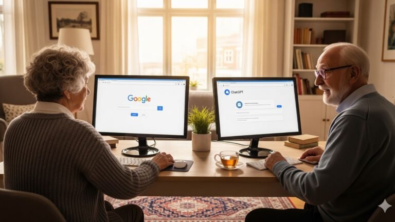 google (3) ein älterer Herr und eine ältere Dame vor dem PC