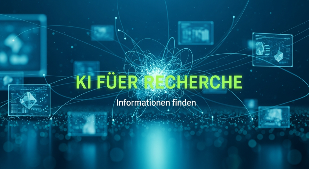 KI-gestützte Recherche – abstrakte Darstellung mit Datenflüssen