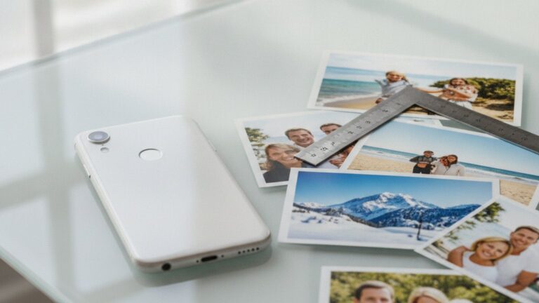 iPhone-ähnliches neutrales Smartphone und Fotoabzüge ohne Markenlogo