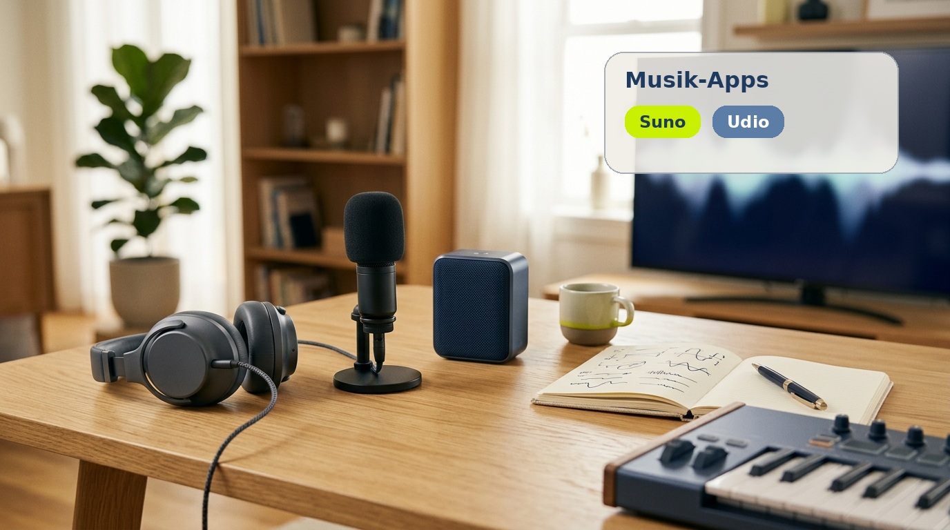 Musik-Apps Suno und Udio als Vergleich – Symbolbild für KI-Musik-Apps