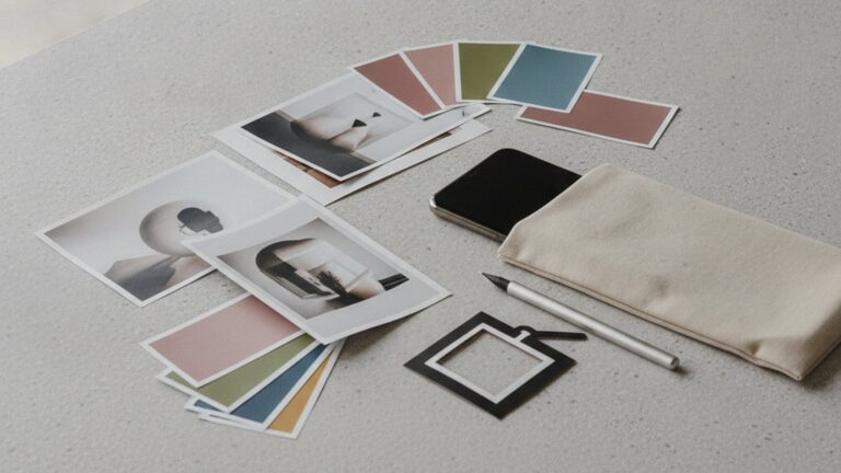 Neutrales Smartphone und Fotoabzüge als Symbol für Samsung Galerie Bearbeitung