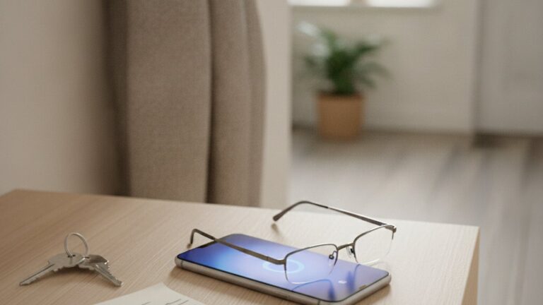 Smartphone, Schlüssel und Brille als Alltagsszene für Siri-Sprachbefehle