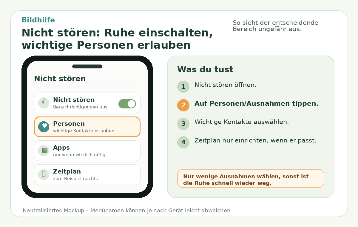 Bildhilfe: Nicht stören: Ruhe einschalten, wichtige Personen erlauben