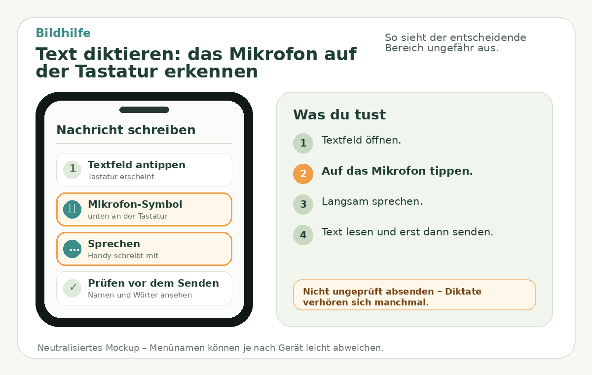 Bildhilfe: Text diktieren: das Mikrofon auf der Tastatur erkennen