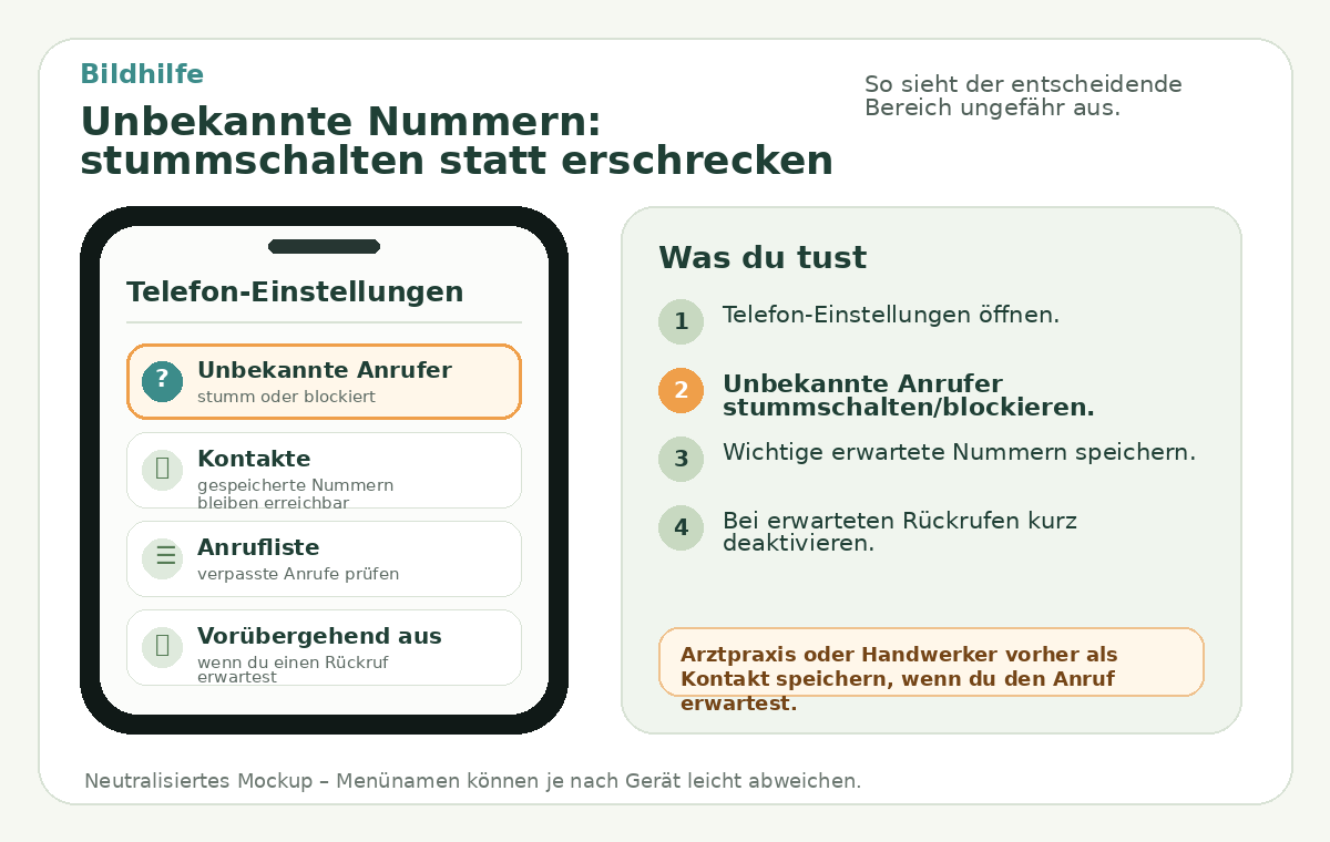 Bildhilfe: Unbekannte Nummern: stummschalten statt erschrecken