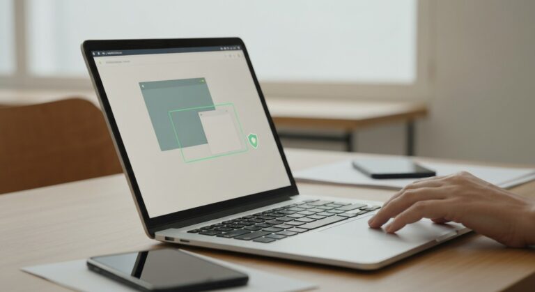 Laptop mit abstrakter Freigabeansicht als Bild für Bildschirm teilen.