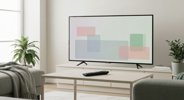 Ruhige Wohnzimmer-Szene mit Fernseher und Fernbedienung als Bild für Mediatheken.