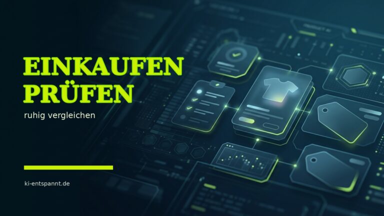 Einkaufen mit KI: Angebote besser verstehen, bevor du kaufst – Titelbild im dunklen KI-Systeme-Stil