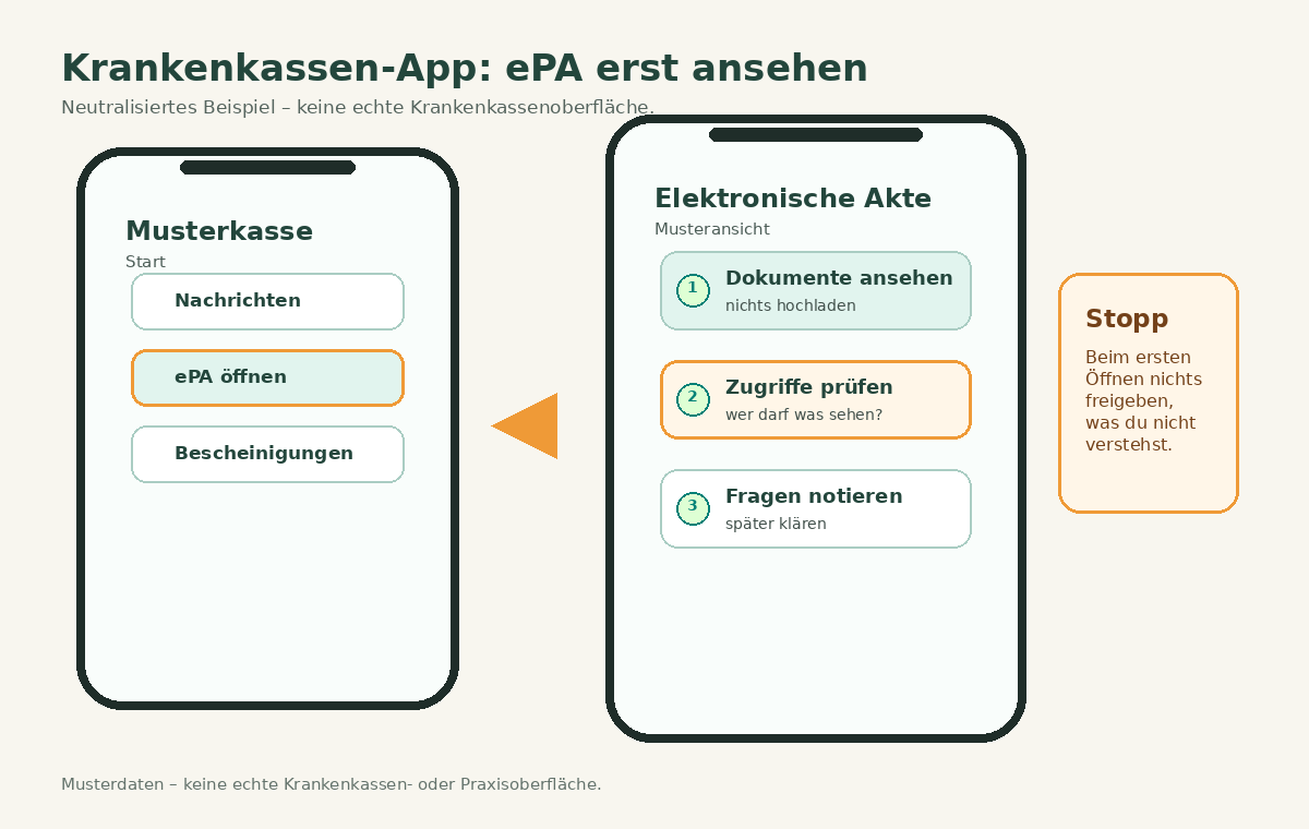 Bildhilfe: In der Krankenkassen-App ePA ansehen und Zugriffe prüfen