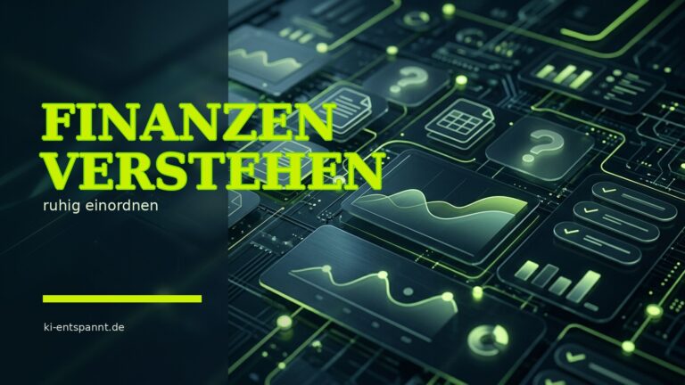 Finanzen mit KI verstehen: Begriffe erklären lassen, ohne Entscheidungen abzugeben – Titelbild im dunklen KI-Systeme-Stil