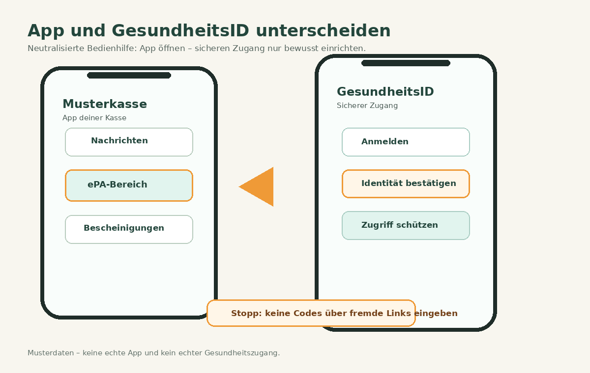 Bildhilfe: Krankenkassen-App und GesundheitsID unterscheiden