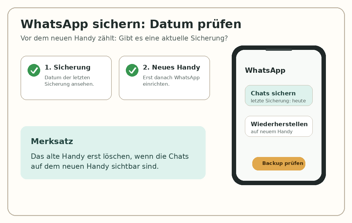 Bildhilfe: WhatsApp-Sicherung vor dem Handywechsel prüfen
