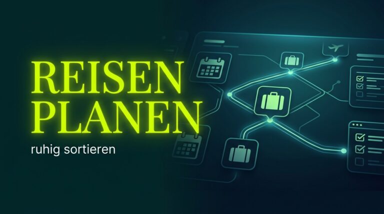 Reisen planen – Titelbild im dunklen KI-Systeme-Stil